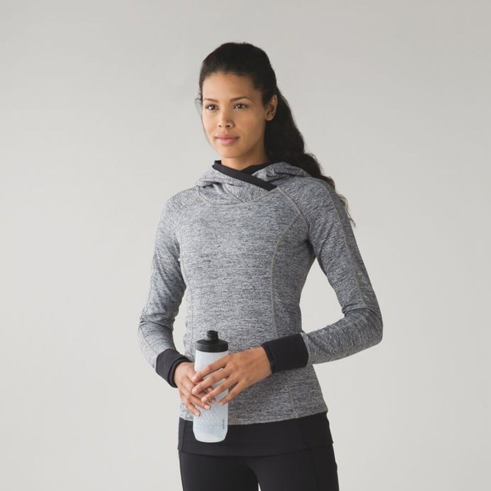 lululemon Think Fast Hoodie Sweatshirt Size 2 Black Space Dye Camo Rulu W3MATS